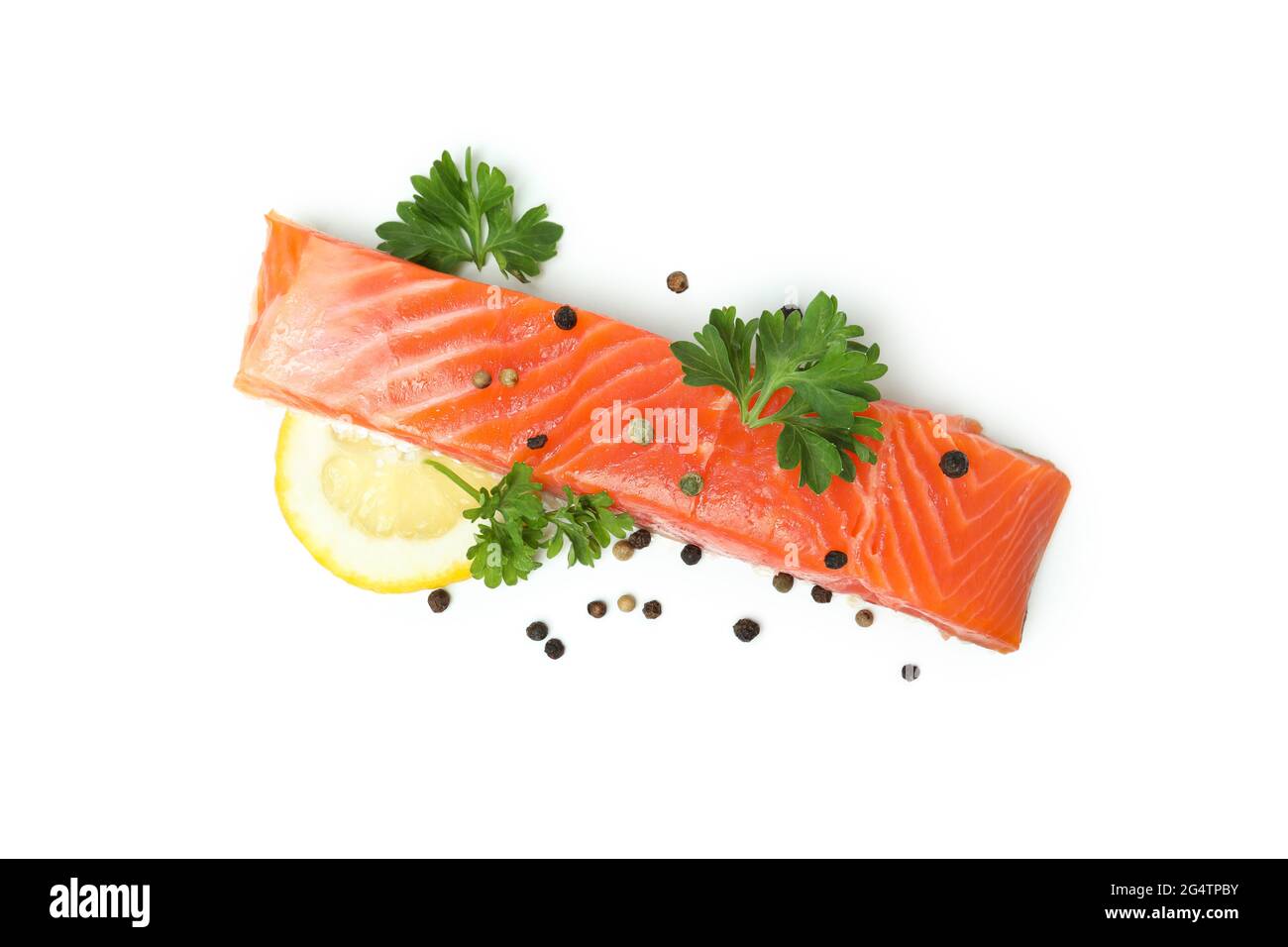 Fresh raw salmon isolated on white background Stock Photo - Alamy