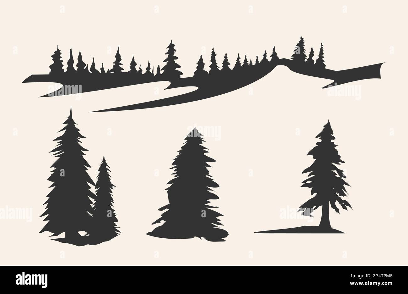 Vector silhouette of different pine trees. Can be used as poster, badge ...