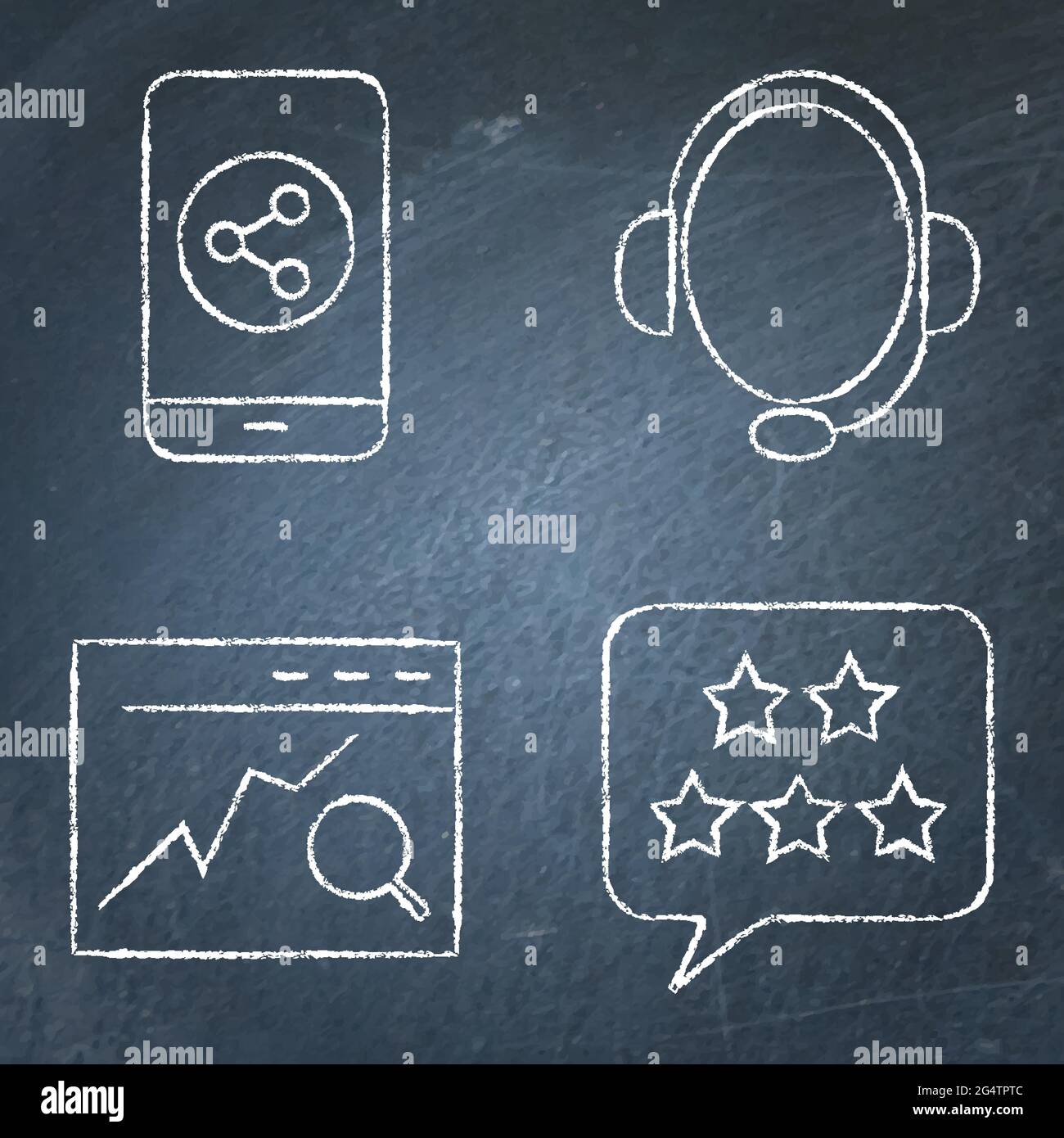 Communication with customer icon set on chalkboard. Helpdesk operator ...