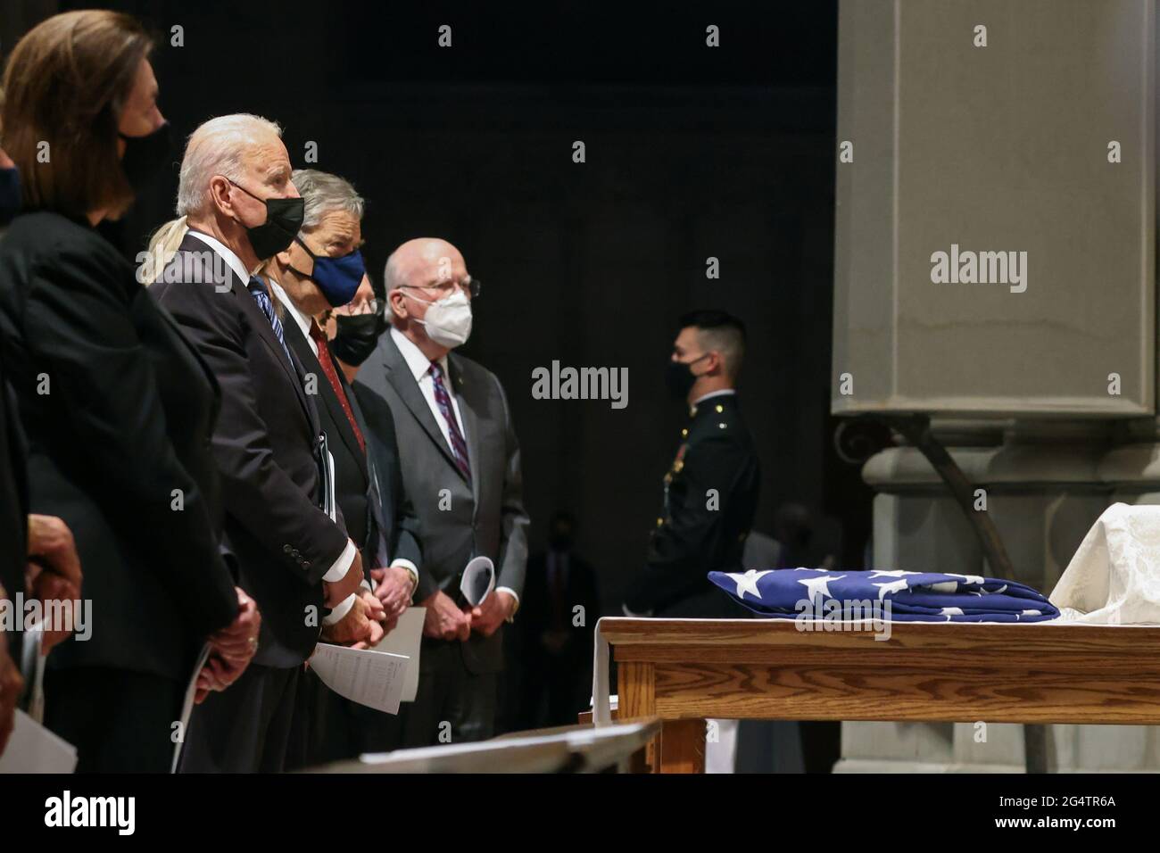 U.S. President Joe Biden attends the funeral ceremony of former Senator John Warner at Washington National Cathedral in Washington, DC, U.S. June 23, 2021. Oliver Contreras/Pool via REUTERS Stock Photo