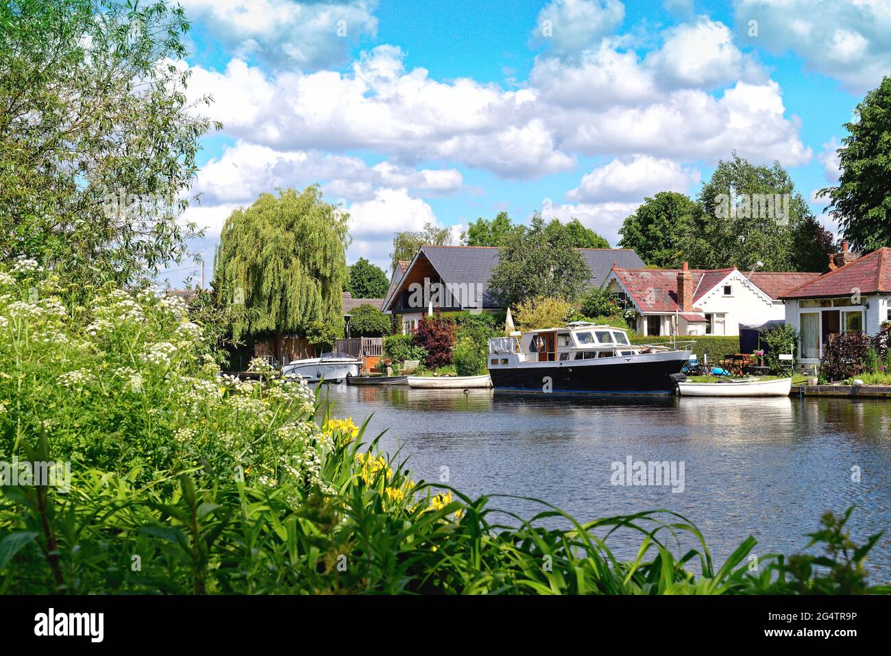 Private houses on the riverside at Shepperton on a sunny summers day