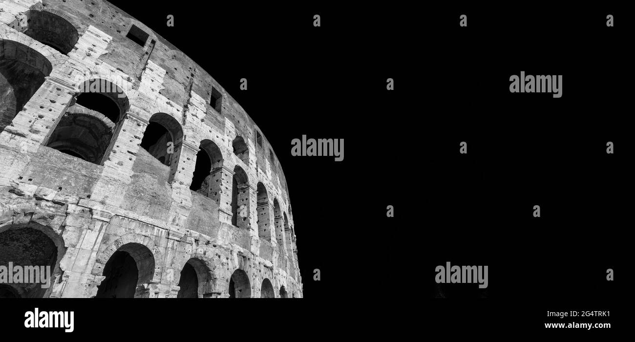 Coliseum monumental and ruined arcades (Black and White with copy space) Stock Photo