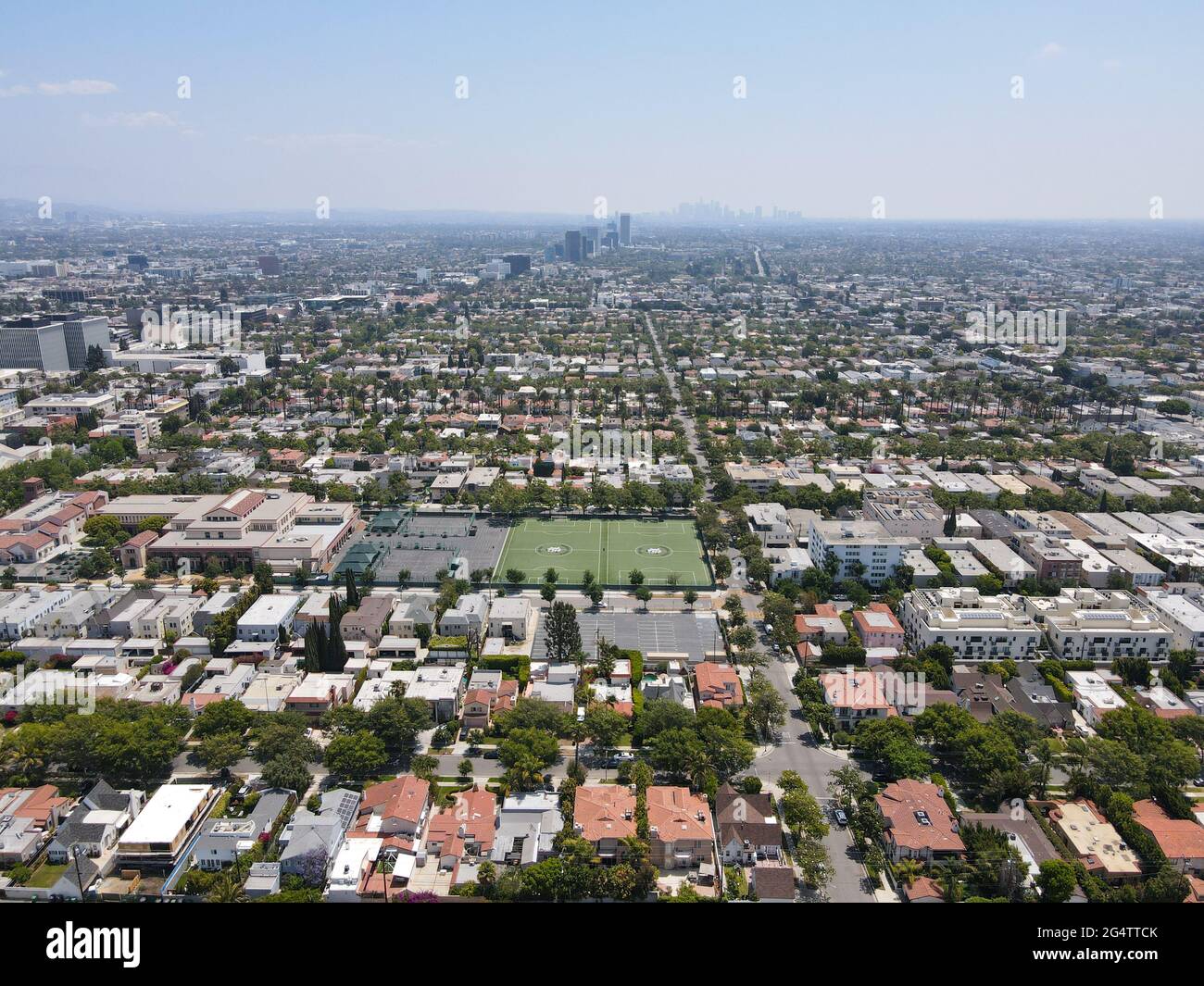 Aerial view of Beverly Hills, city in California's Los Angeles County