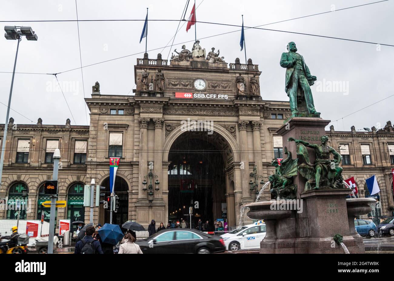 ZURICH - APRIL 28: View of a main railway station on April 28, 2014 in Zurich, Switzerland. Zurich is the largest city in Switzerland and the capital Stock Photo