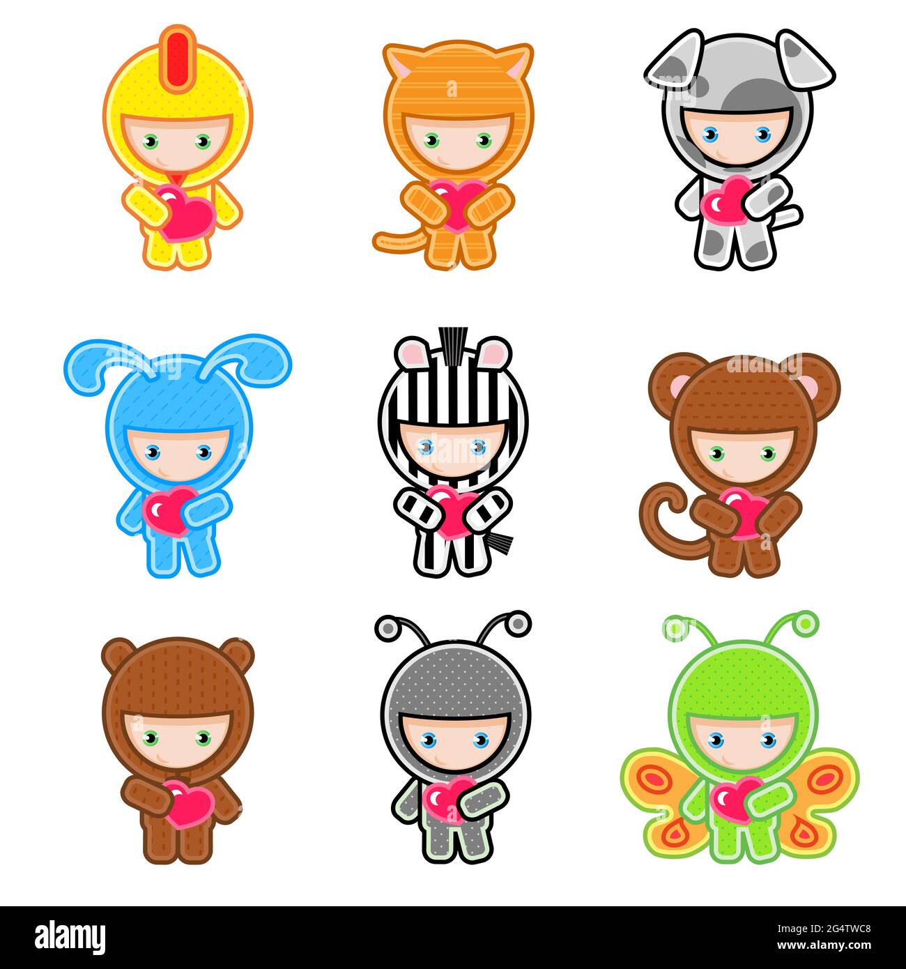 Cute kids wearing costume chicken, bunny, dog, cat Stock Vector Image