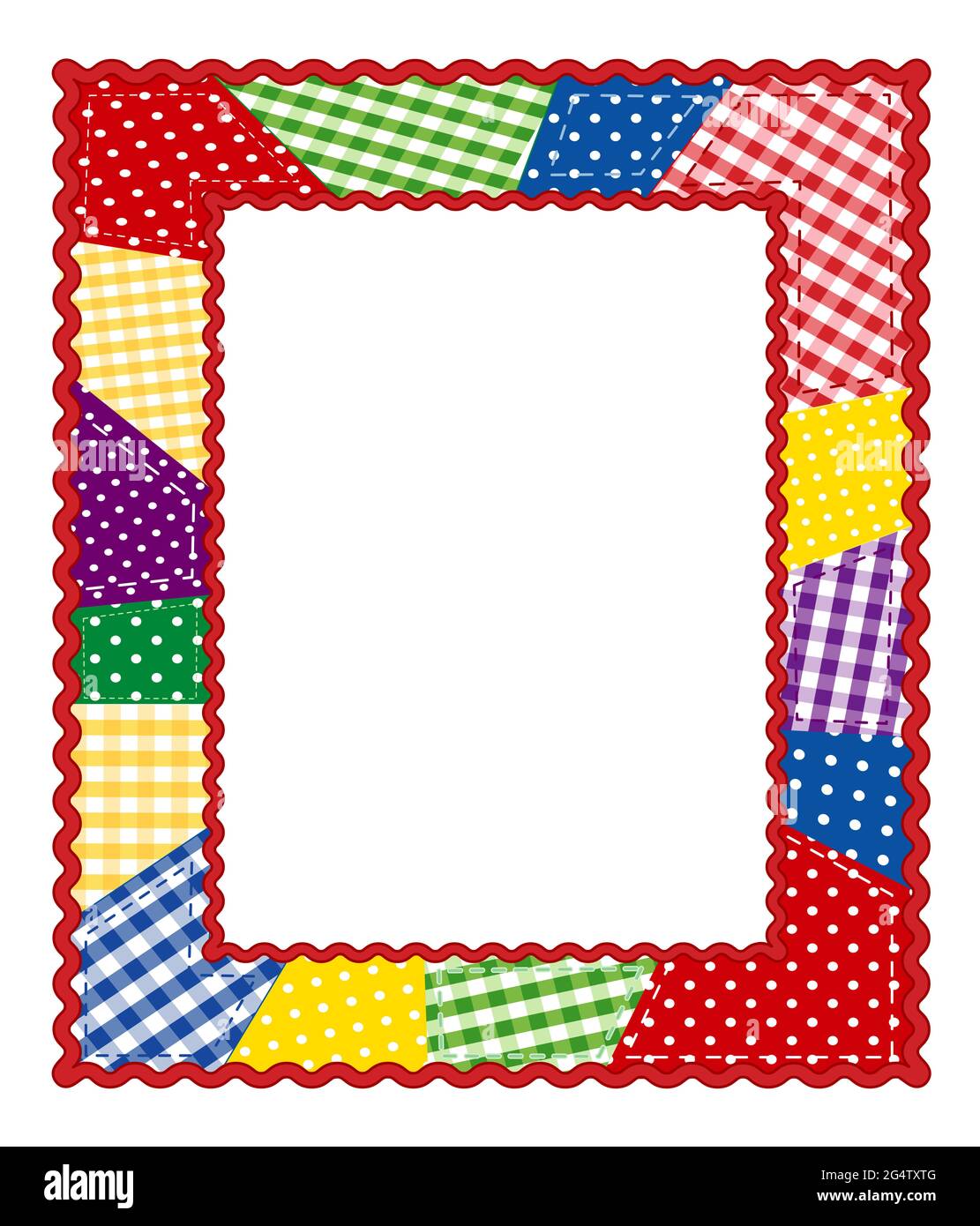 Patchwork picture frame, bright gingham and polka dot crazy quilt