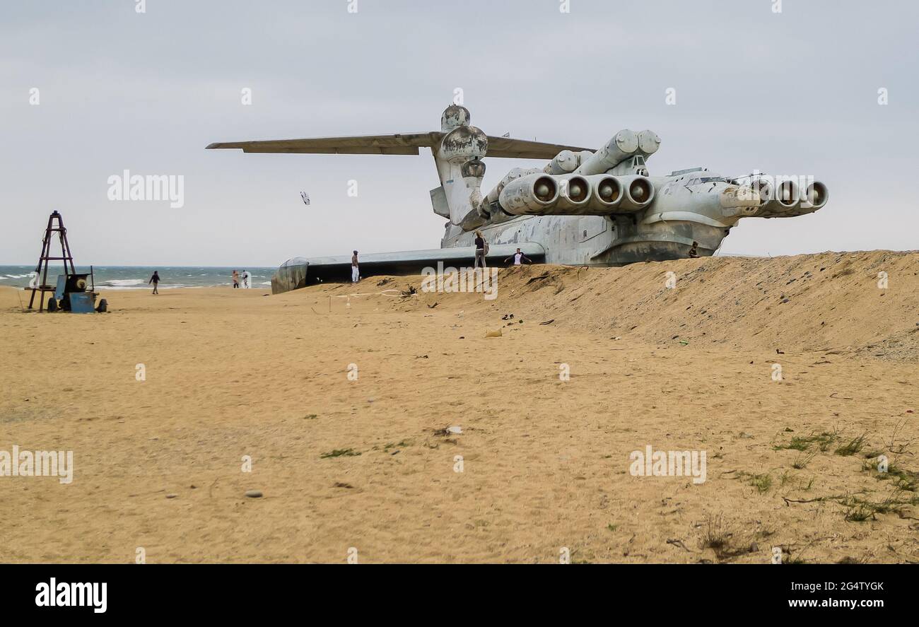 Rocket ship-ekranoplan project 903 "Lun" on the Caspian Sea shore ...