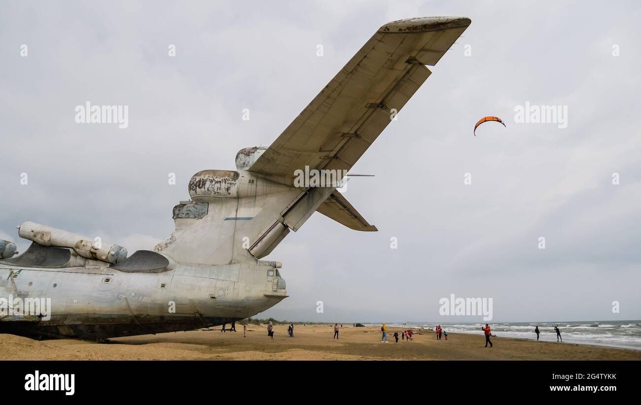 Rocket ship-ekranoplan project 903 "Lun" on the Caspian Sea shore ...