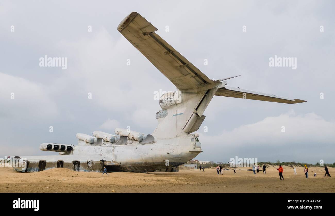 Rocket ship-ekranoplan project 903 "Lun" on the Caspian Sea shore ...