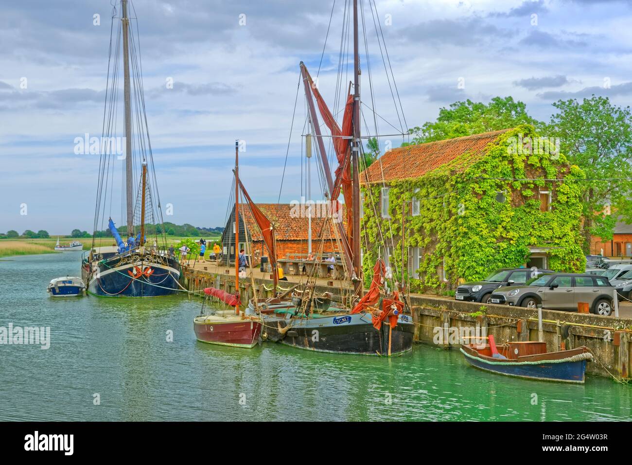 Snape Quay on the River Alde in Suffolk, England. Stock Photo