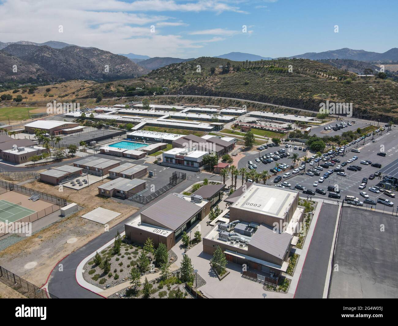 Aerial view of school campus in Lakeside, San Diego, California, USA
