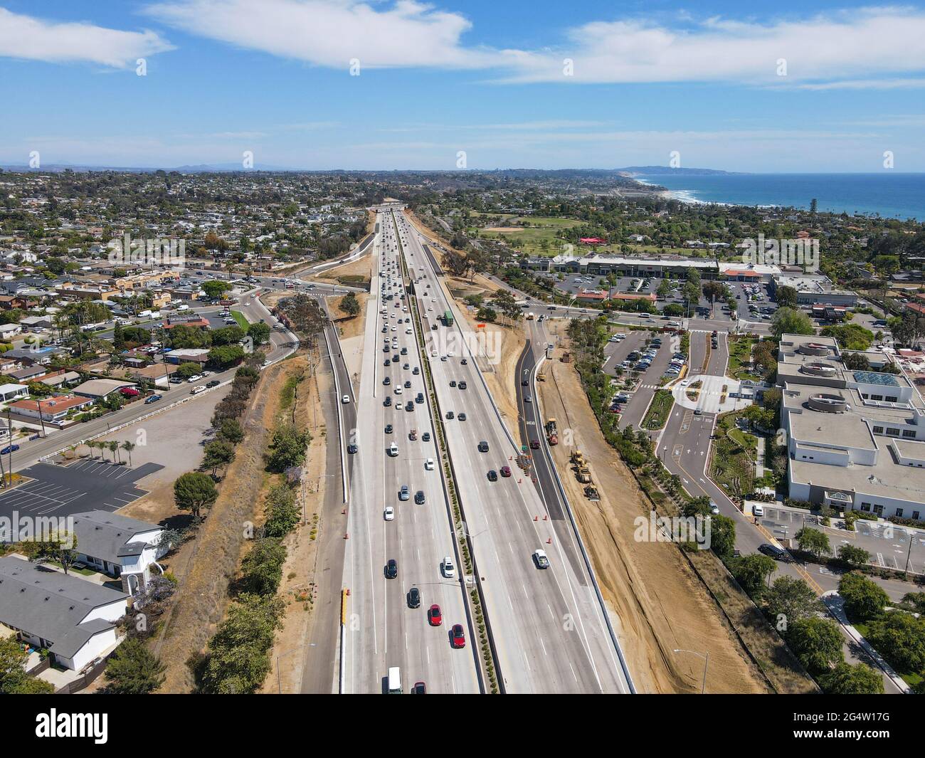 Aerial view of highway transportation with small traffic, highway