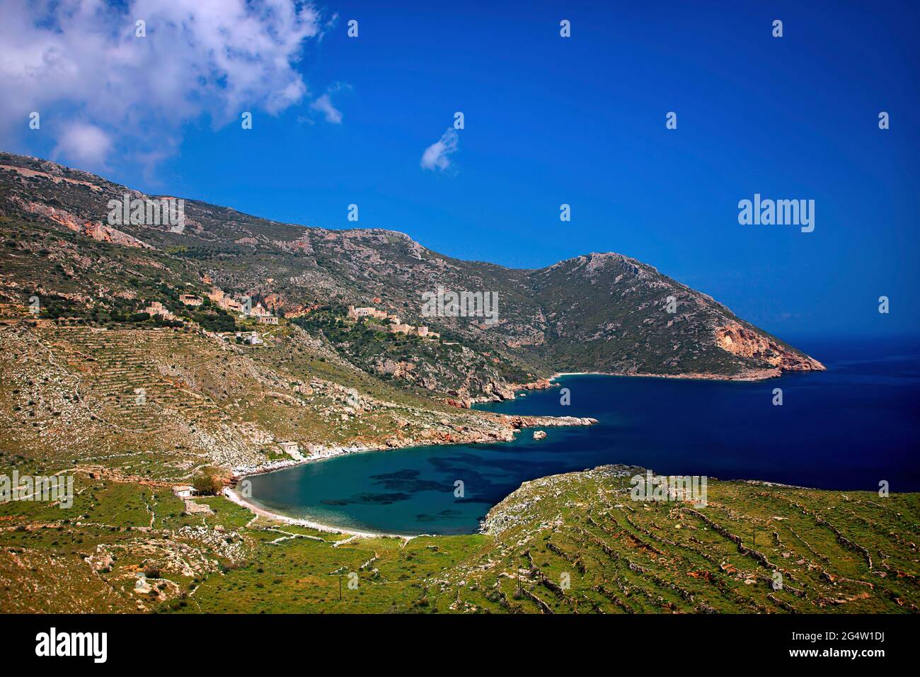 Marmari village and beach, Cape Tainaron, ('Cape Matapan'), Mani, Laconia, Peloponnese, Greece. Stock Photo