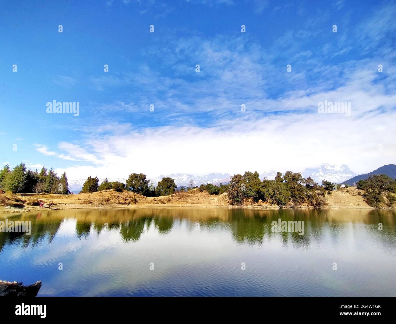 Scenic view of Lake and mountains against Sky in india Stock Photo