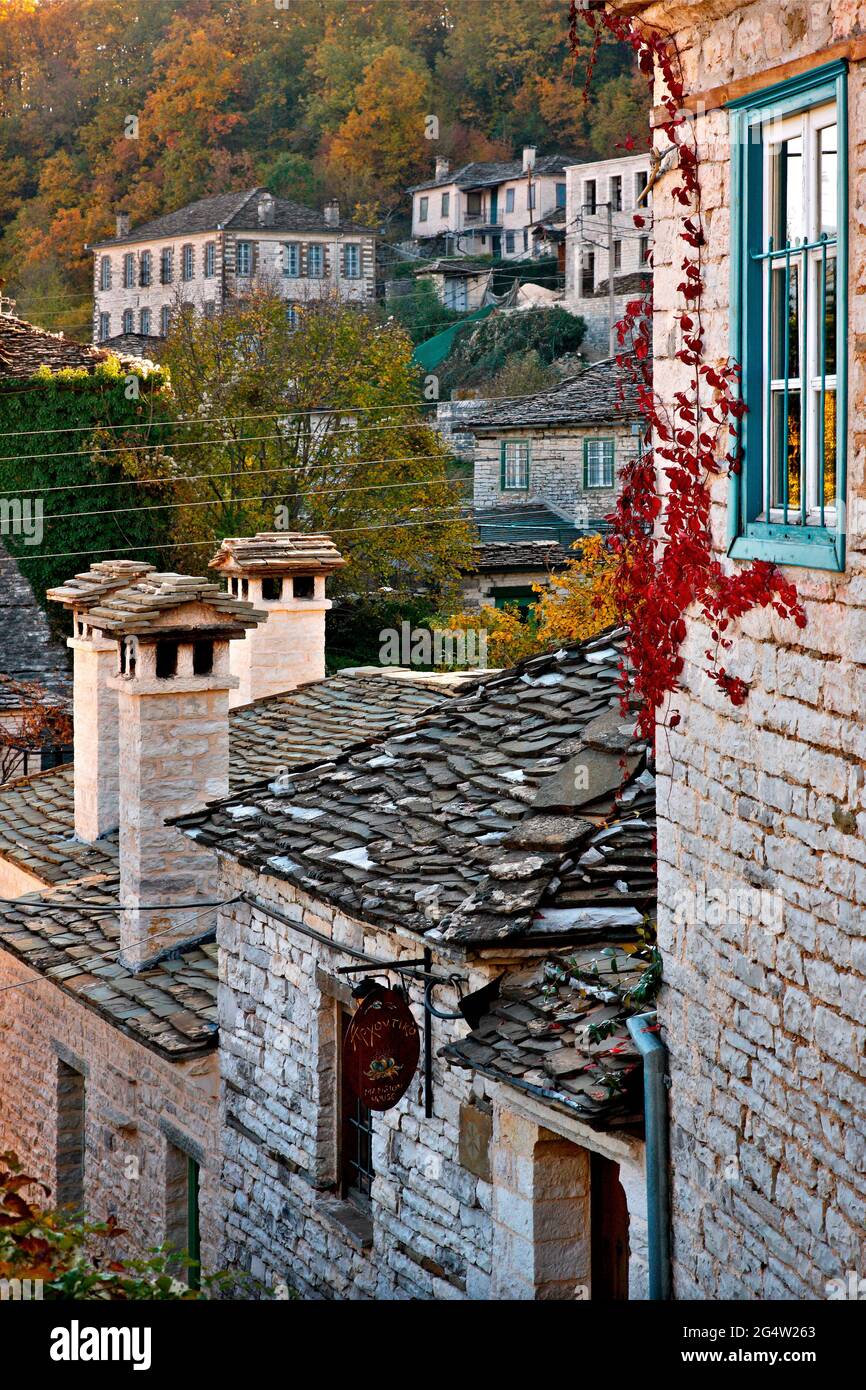 DILOFO VILLAGE, GREECE. Partial view of one of the most beautiful Greek mountainous villages, Zagori region, Ioannina, Epirus. Stock Photo