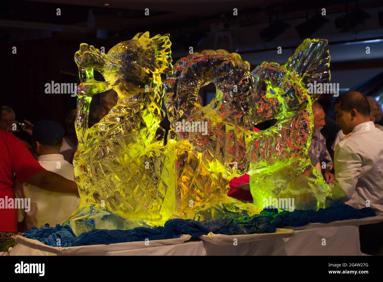 A dragon carved by chefs from solid ice, on display in the restaurant of a cruise ship Stock Photo
