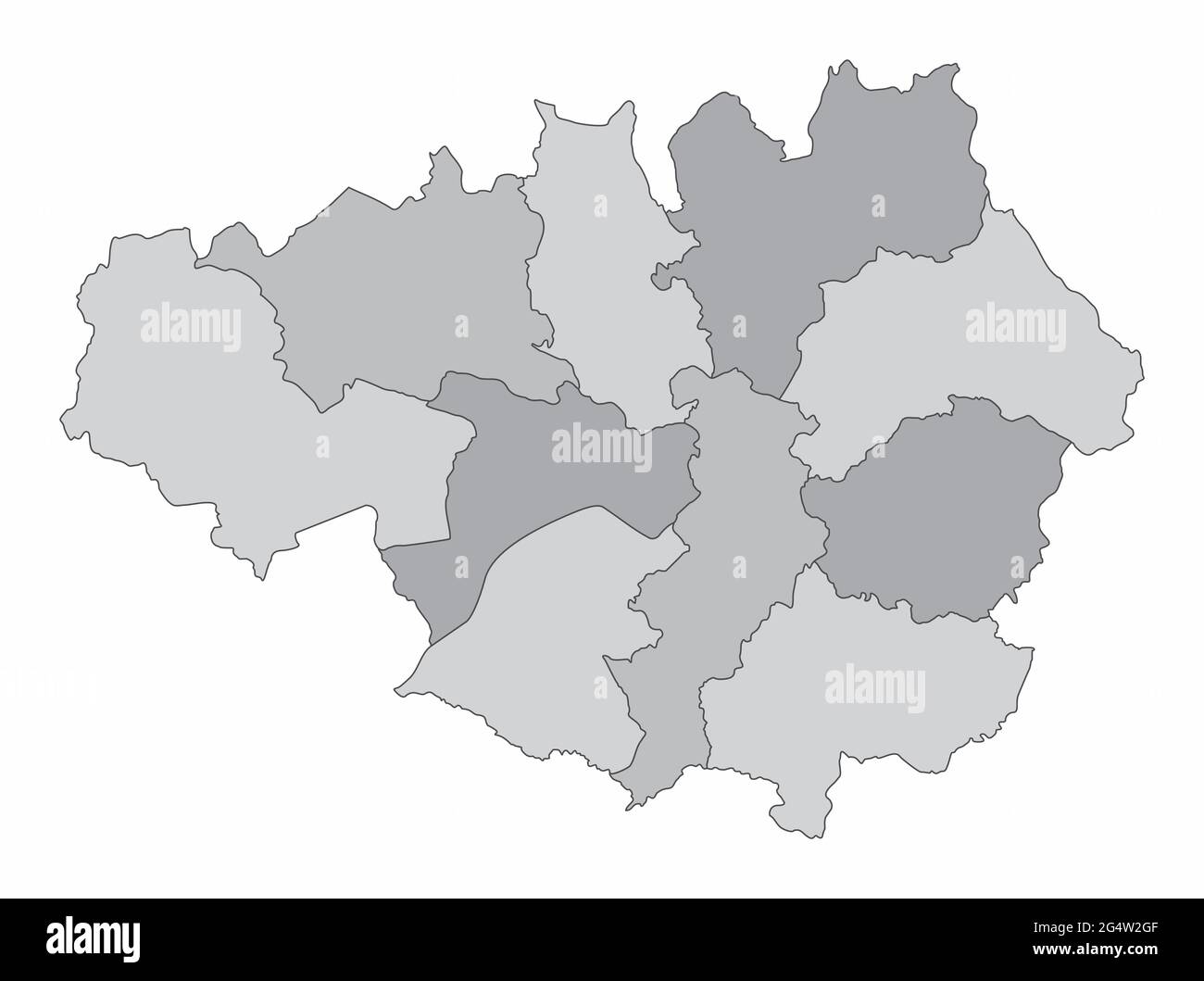 Greater Manchester County, administrative grayscale map isolated on ...