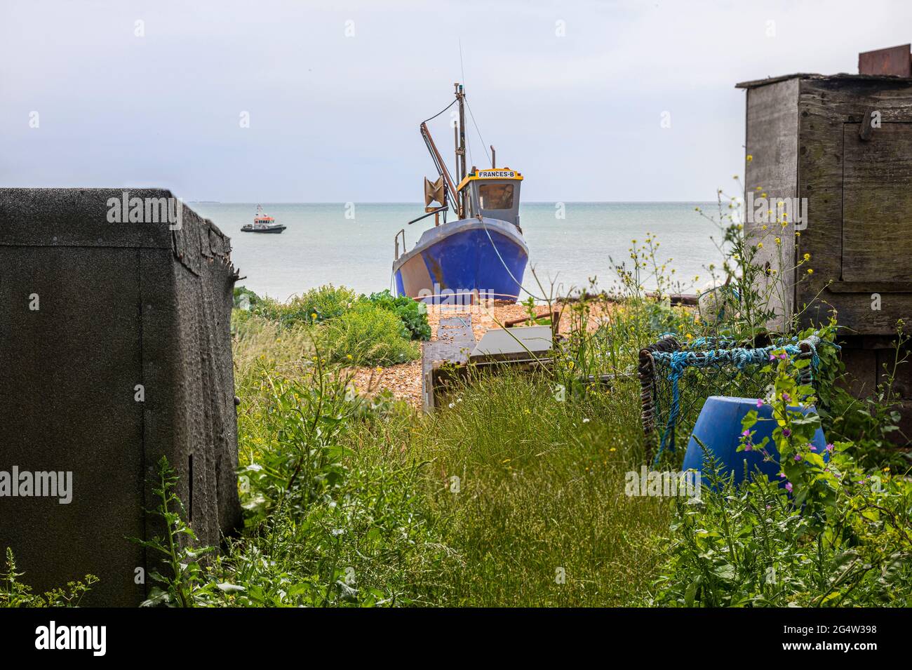 A fishing boat on Fisherman's Beach, Hythe, Kent Stock Photo Alamy