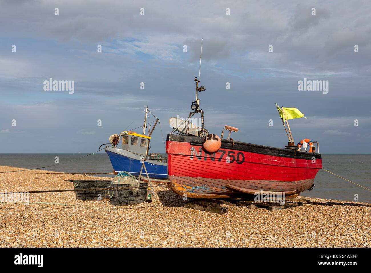Two small fishing boats on Fisherman’s beach, Hythe, Kent, UK Stock