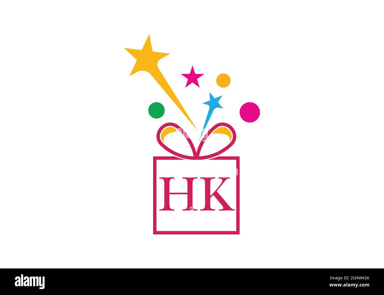 Gift Box, gift shop letter alphabet H K logo icon in gold or golden color for Luxury brand design for company and business Stock Vector