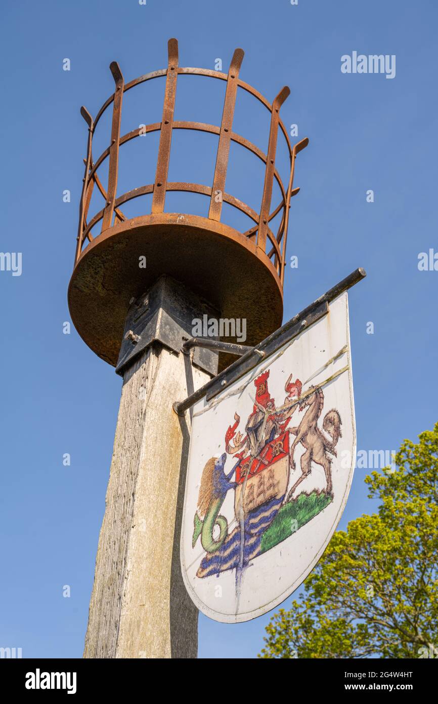 The Armada beacon and the town crest on Windmill hill Gravesend Kent Stock Photo