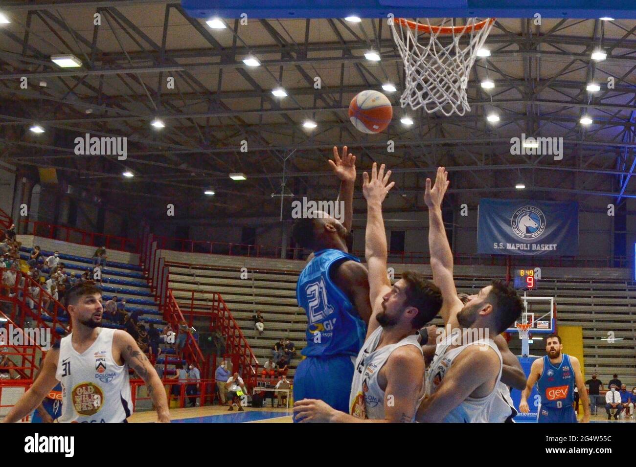 Naples, Italy. 23rd June, 2021. Gevi Napoli Basket beat Apu Old Wild West  Udine 57-53 in the second match of play off played at Palubarbuto of  Naples, the eventual victory of third