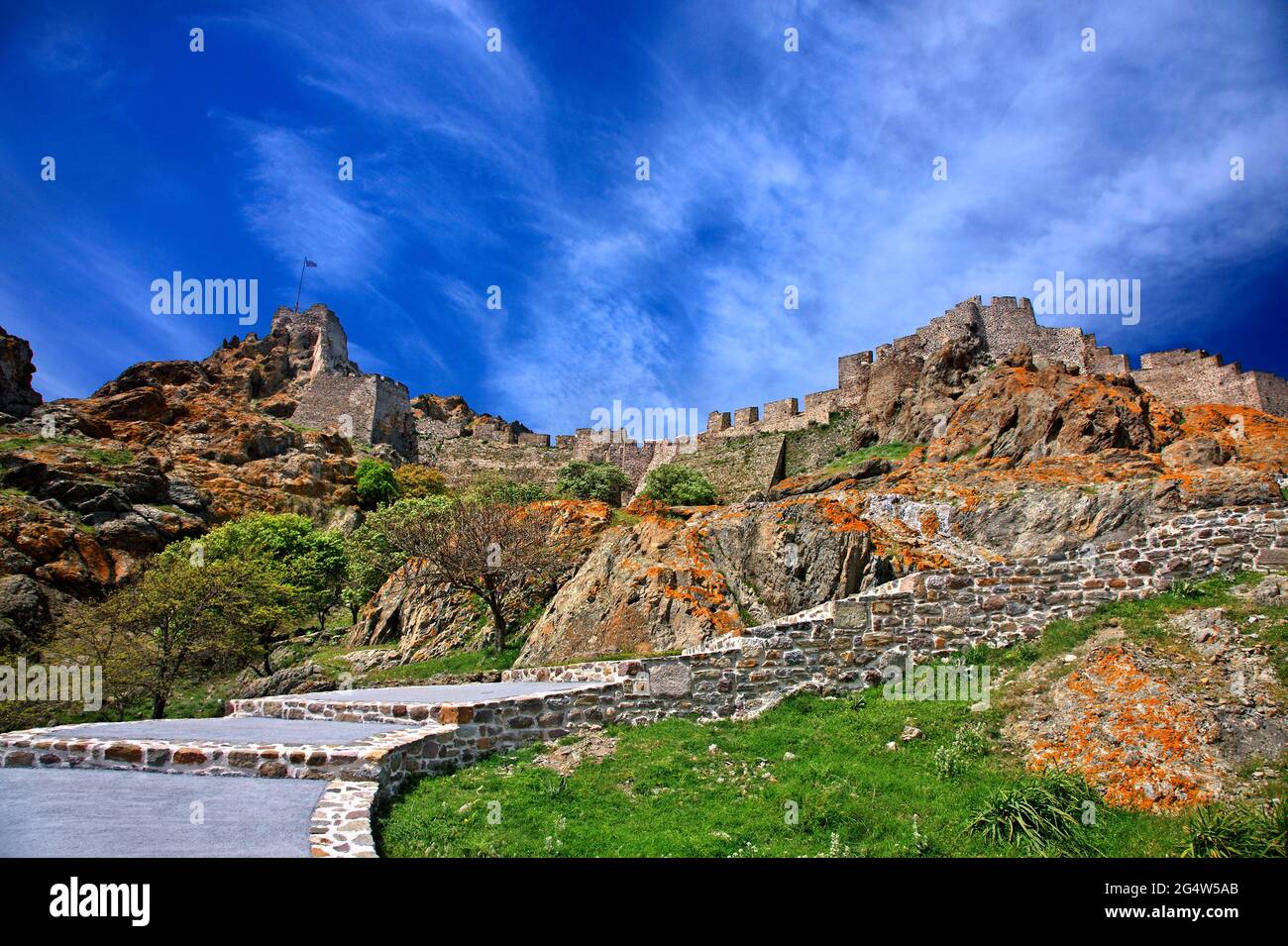 LEMNOS ISLAND, NORTH AEGEAN, GREECE. The path that leads to the castle of Myrina town Stock Photo