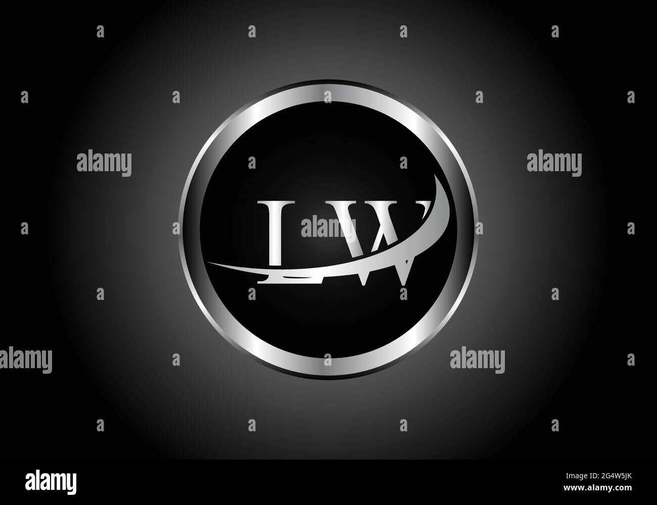 silver letter LW metal combination alphabet logo icon design with grey color on Black and white gradient design for a company or business Stock Vector