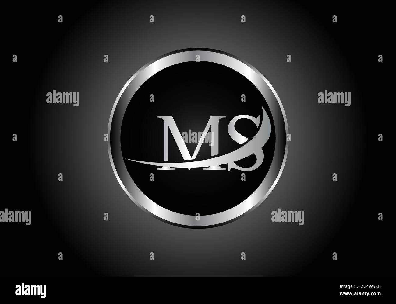 silver letter MS metal combination alphabet logo icon design with grey color on Black and white gradient design for a company or business Stock Vector