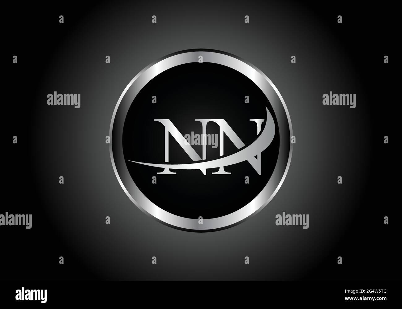 silver letter NN metal combination alphabet logo icon design with grey color on Black and white gradient design for a company or business Stock Vector