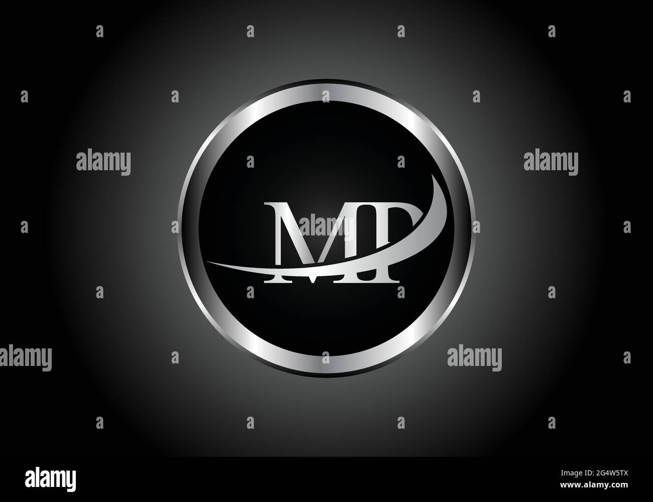 silver letter MP metal combination alphabet logo icon design with grey color on Black and white gradient design for a company or business Stock Vector