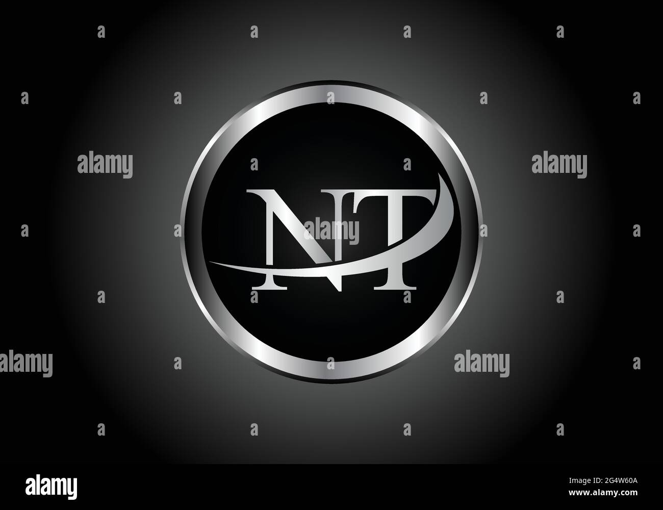 silver letter NT metal combination alphabet logo icon design with grey color on Black and white gradient design for a company or business Stock Vector