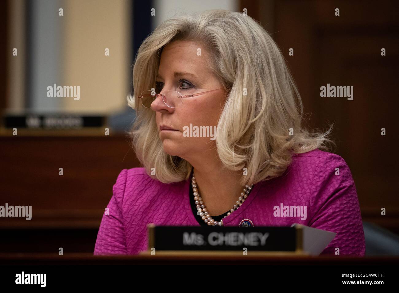 Washington, USA. 23rd June, 2021. Representative Liz Cheney (R-WY) during a House Armed Services Committee hearing, at the U.S. Capitol, in Washington, DC, on Wednesday, June 23, 2021. Last night Senate Republicans filibustered a voting rights bill as bipartisan negotiations over infrastructure legislation grind on with little apparent progress building a package to beat the 60-vote filibuster threshold. (Graeme Sloan/Sipa USA) Credit: Sipa USA/Alamy Live News Stock Photo