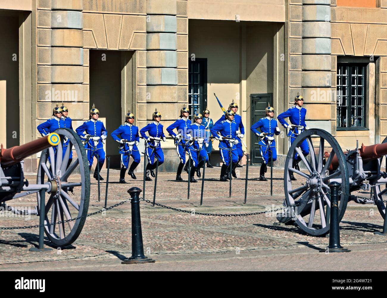 Changing of the Royal Guard at the Royal Palace (Kungliga Slottet), Gamla Stan, Stockholm, Sweden. Stock Photo