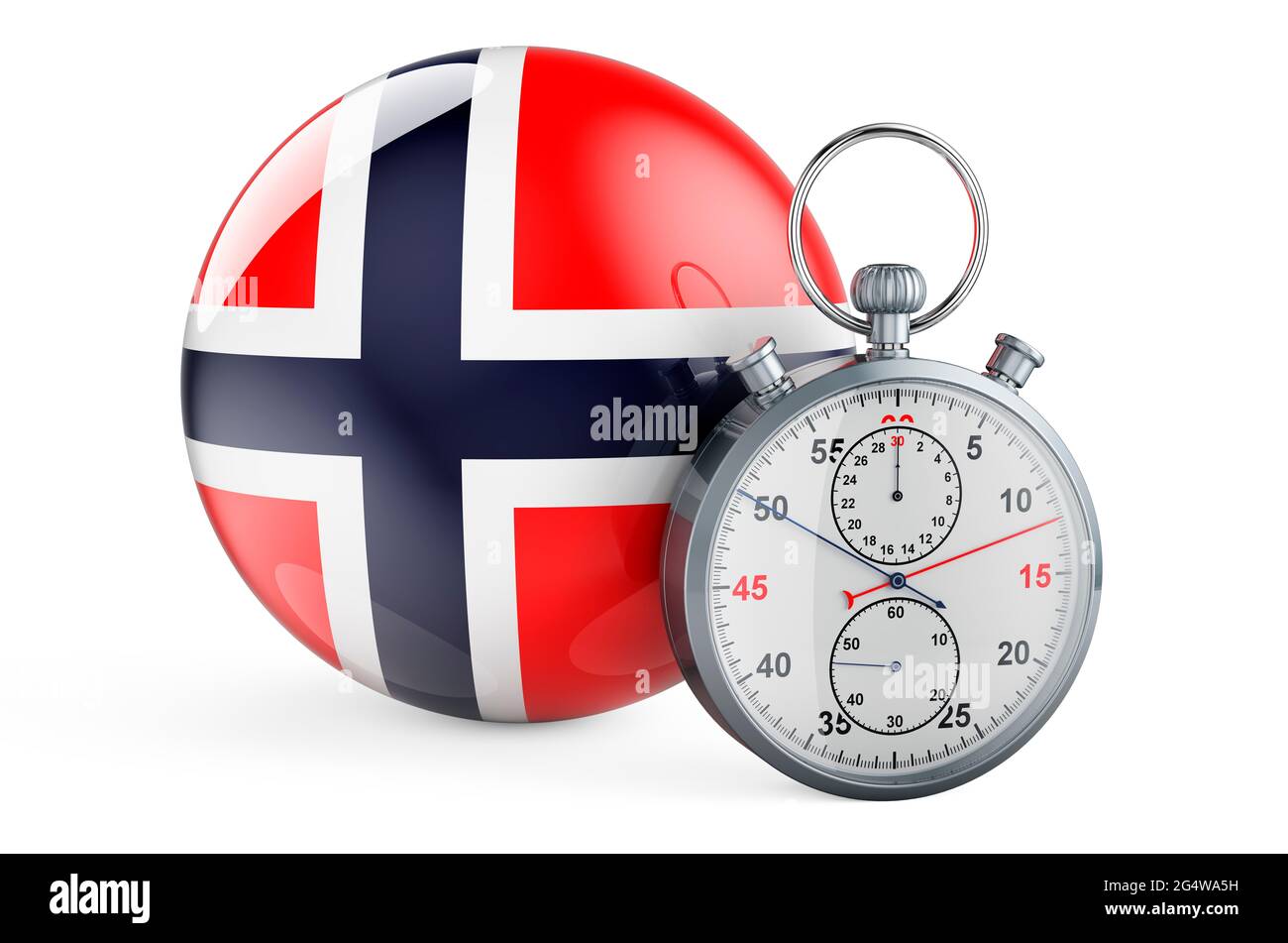 Stopwatch with flag of Norway, 3D rendering isolated on white background Stock Photo