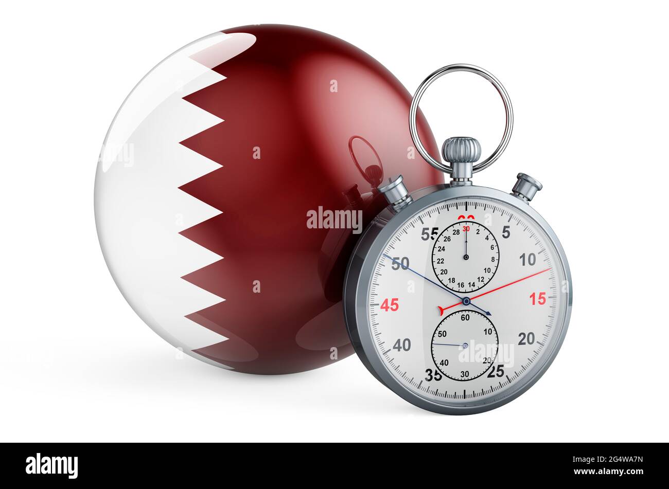 Stopwatch with flag of Qatar, 3D rendering isolated on white background