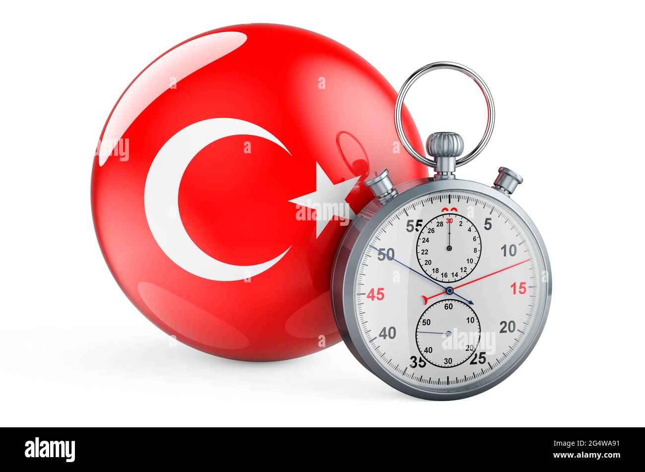 Stopwatch with flag of Turkey, 3D rendering isolated on white