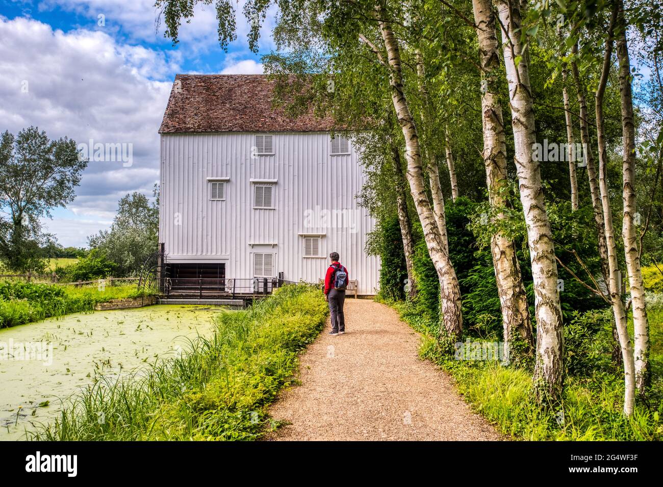 Lode Mill, a working watermill used to grind corn at Anglesey Abbey, a Jacobean-style country house at Lode, near Camdridge, UK, Stock Photo
