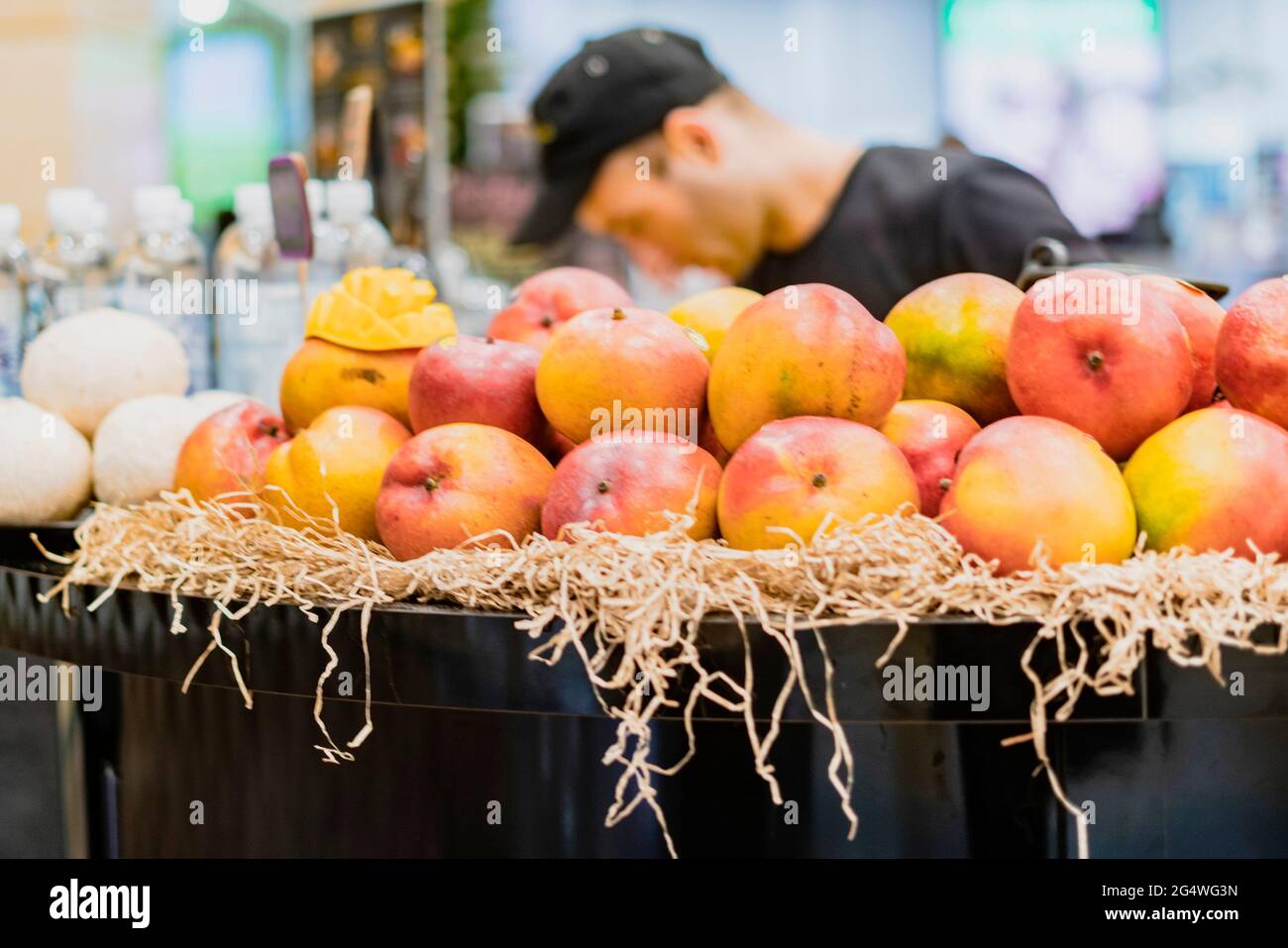 fresh fruit juice bar. a place of making and selling juice Stock Photo