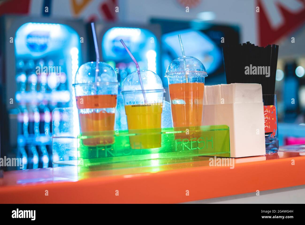 fresh fruit juice bar. a place of making and selling juice Stock Photo