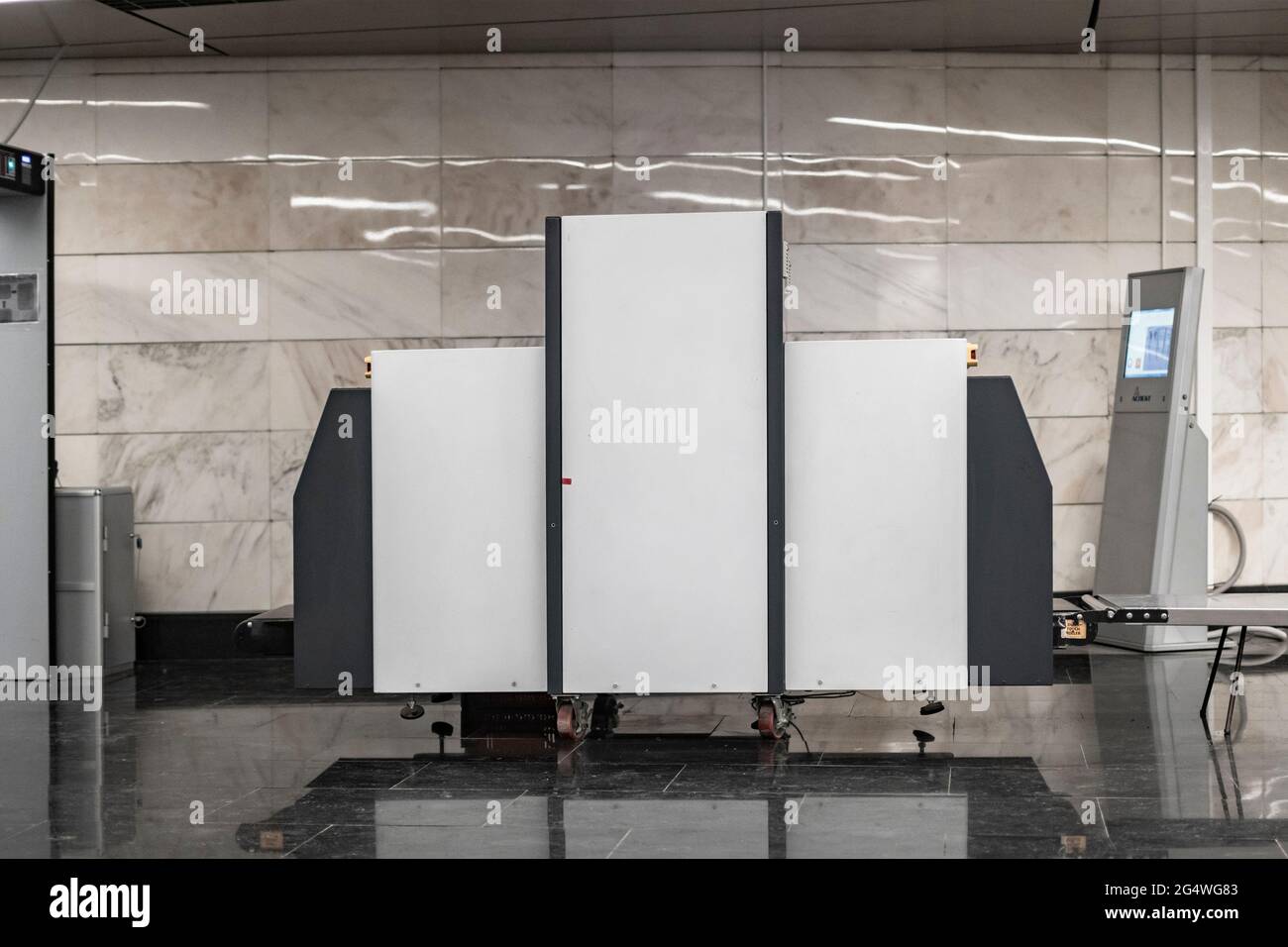 x ray metal detector check baggage in airport or public place Stock