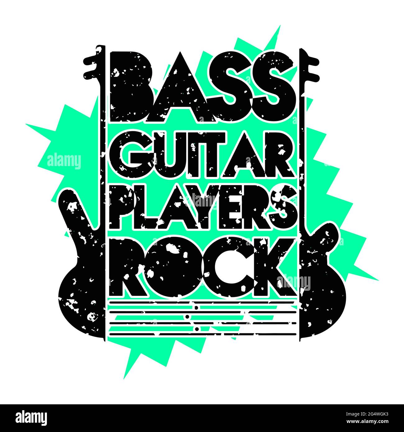Bass guitar players rock graphic illustration on a white background.  Grunge design with bass guitars especially for rock and roll music industry. Stock Photo