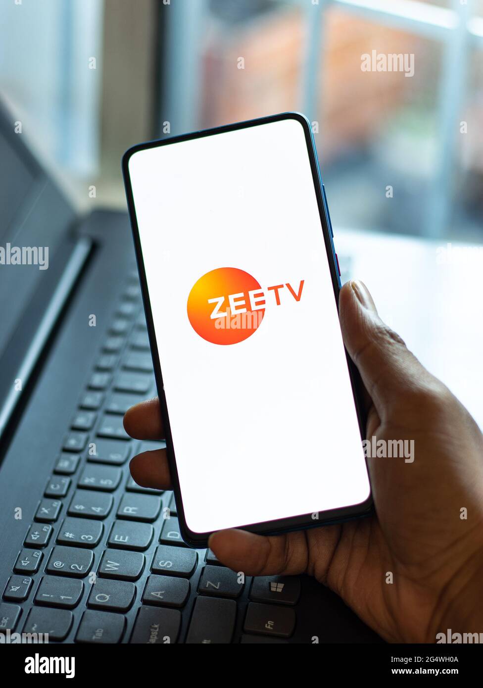 Zee TV logo on phone screen stock image. Stock Photo