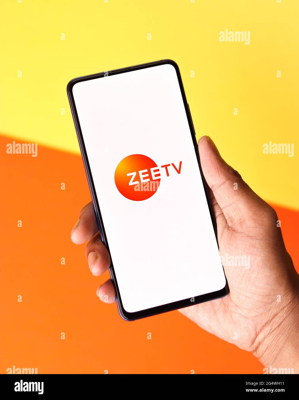 Zee TV logo on phone screen stock image. Stock Photo