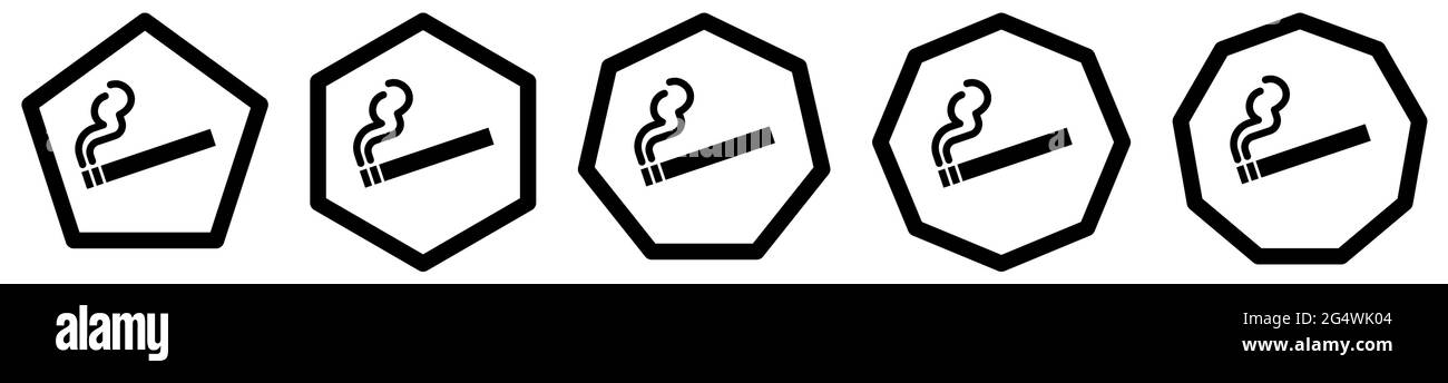 Smoking icon in polygons with different number of edges. Cigarette sign ...