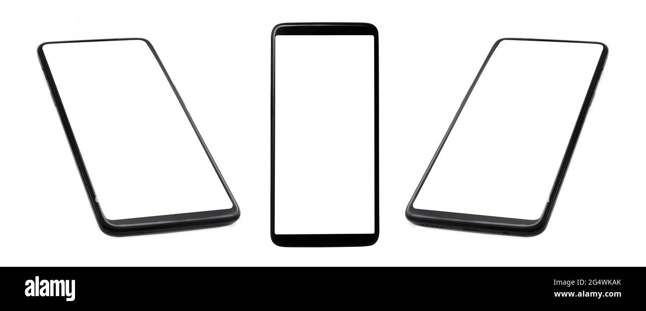 Black smart phones with blank screen isolated on white background Stock ...