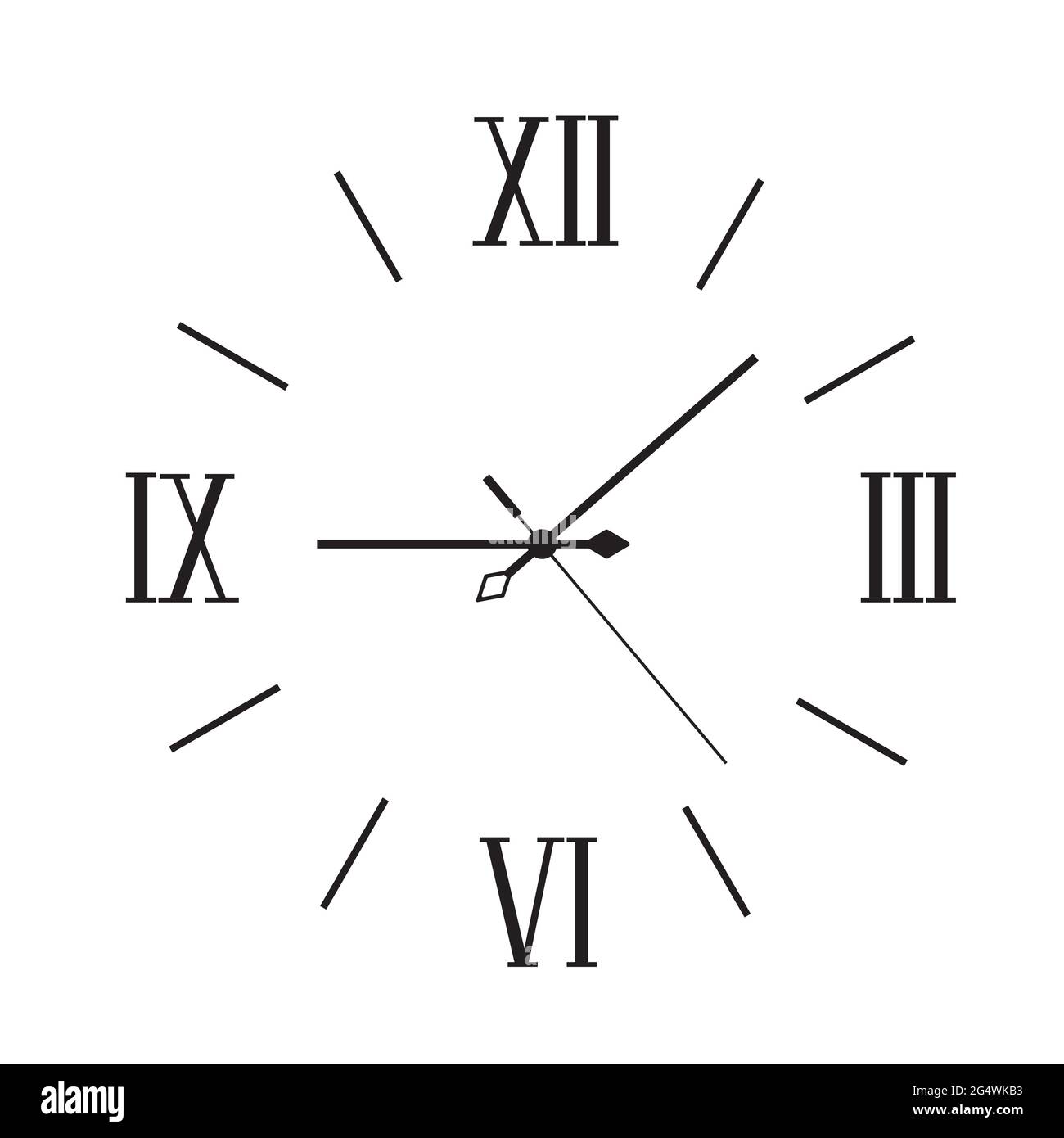 Modern wall clock with roman numerals minimalist style Stock Vector