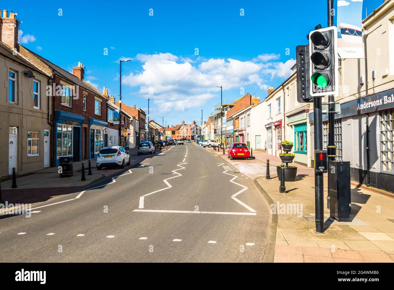 Northeasterly View of Front Street, Newbiggin-by-the-Sea, NOrthumberland Stock Photo