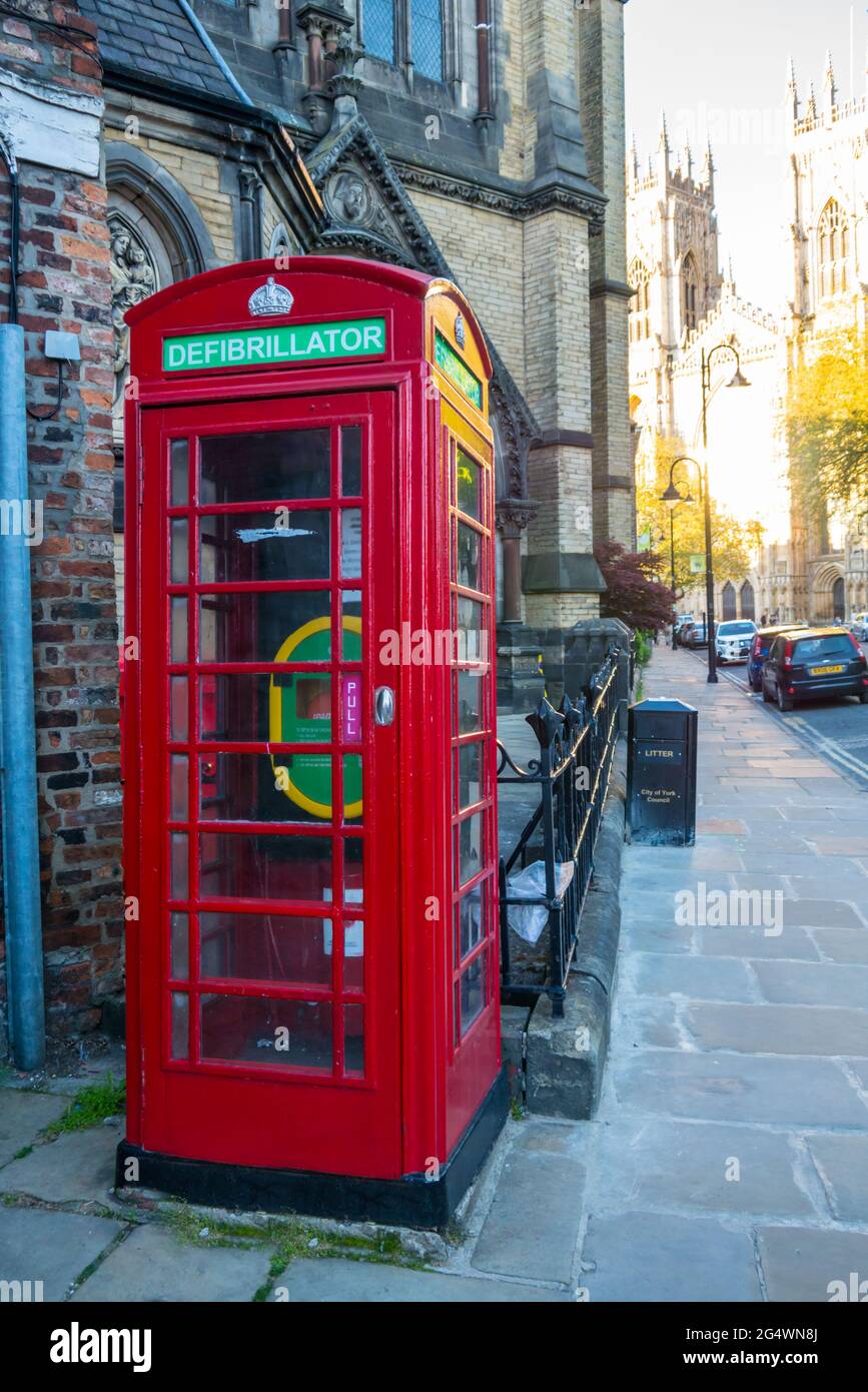 An Old Telephone Box Now Used as a Defibrilator Store Stock Photo