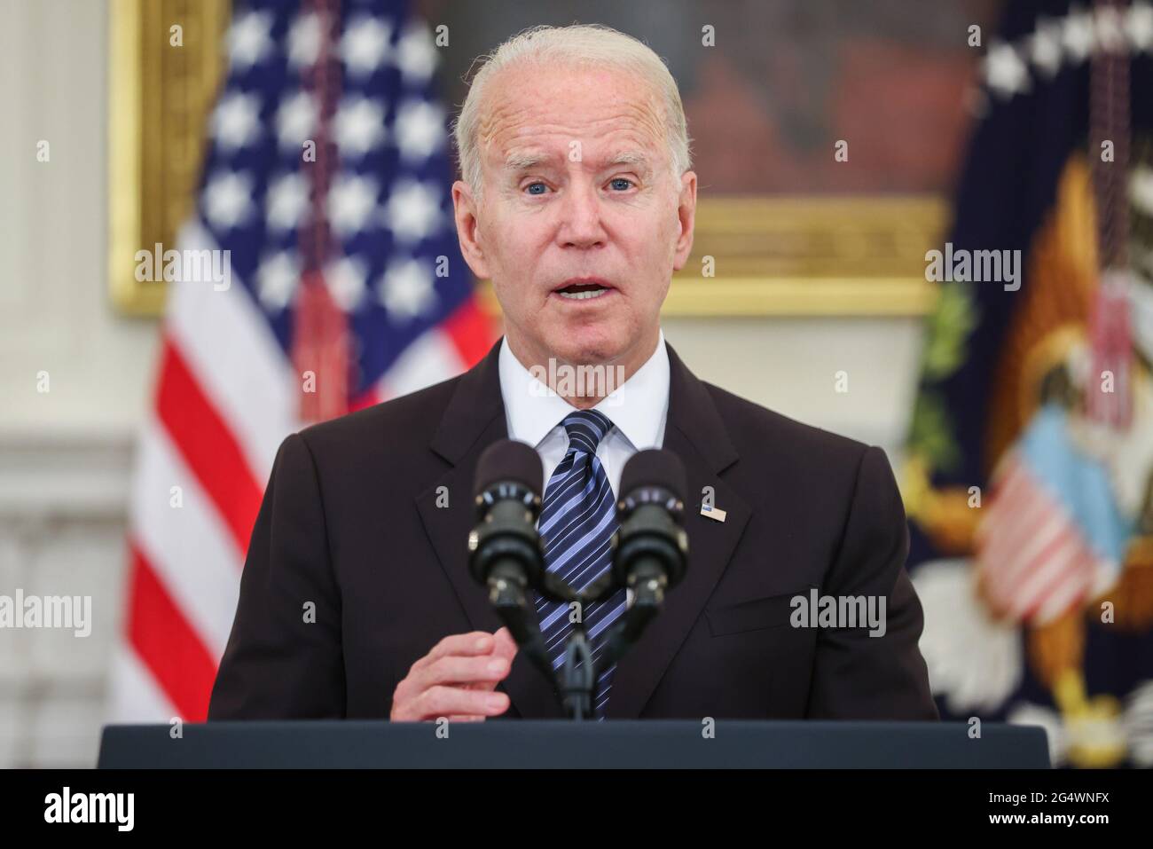 Washington, United States. 23rd June, 2021. President Joe Biden delivers remarks on the Administration's gun crime prevention strategy at the White House in Washington DC, on Wednesday, June 23, 2021. Photo by Oliver Contreras/UPI Credit: UPI/Alamy Live News Stock Photo